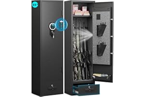 RifleVault 4-5 Gun Safe with Drawer, Digital Security Rifle Safe with Adjustable Gun Rack and Removable Shelf, Quick Access G