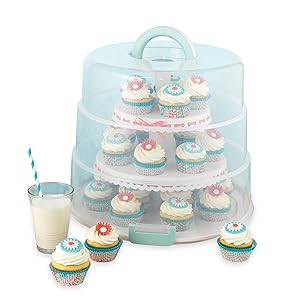 Sweet Creations 3 Tier, Collapsible Cupcake and Cakepop Display Carrier with Handel, White
