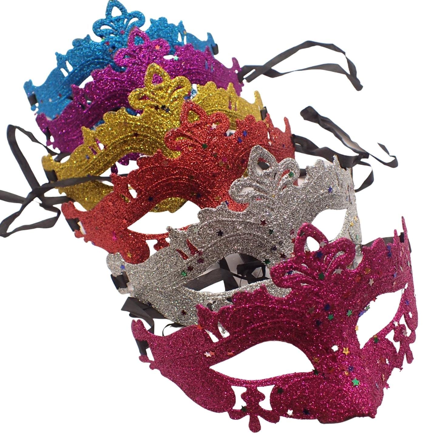 Topkids Accessories Set of Masquerade Mask for Women and Men, Masquerade Ball Mask Set, Halloween Mask, Venetian Masks For Couples, Women, Men, Fancy Dress Adult (Glitter w/ Star Sequins)