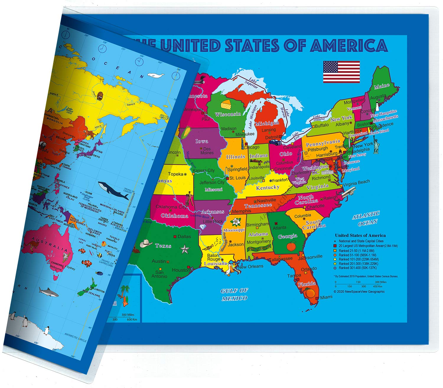 2-Sided Desk Map with Durable Lamination