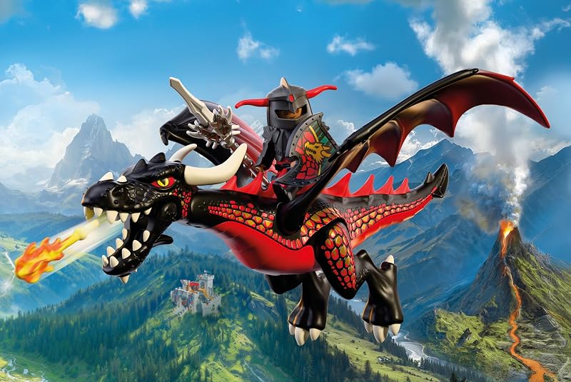 | Chevaliers | Dragon Noir | Grand Dragon de feu avec Fonction de tir et Chevalier | Jouet pour Enfants à partir de 4 Ans | 72114