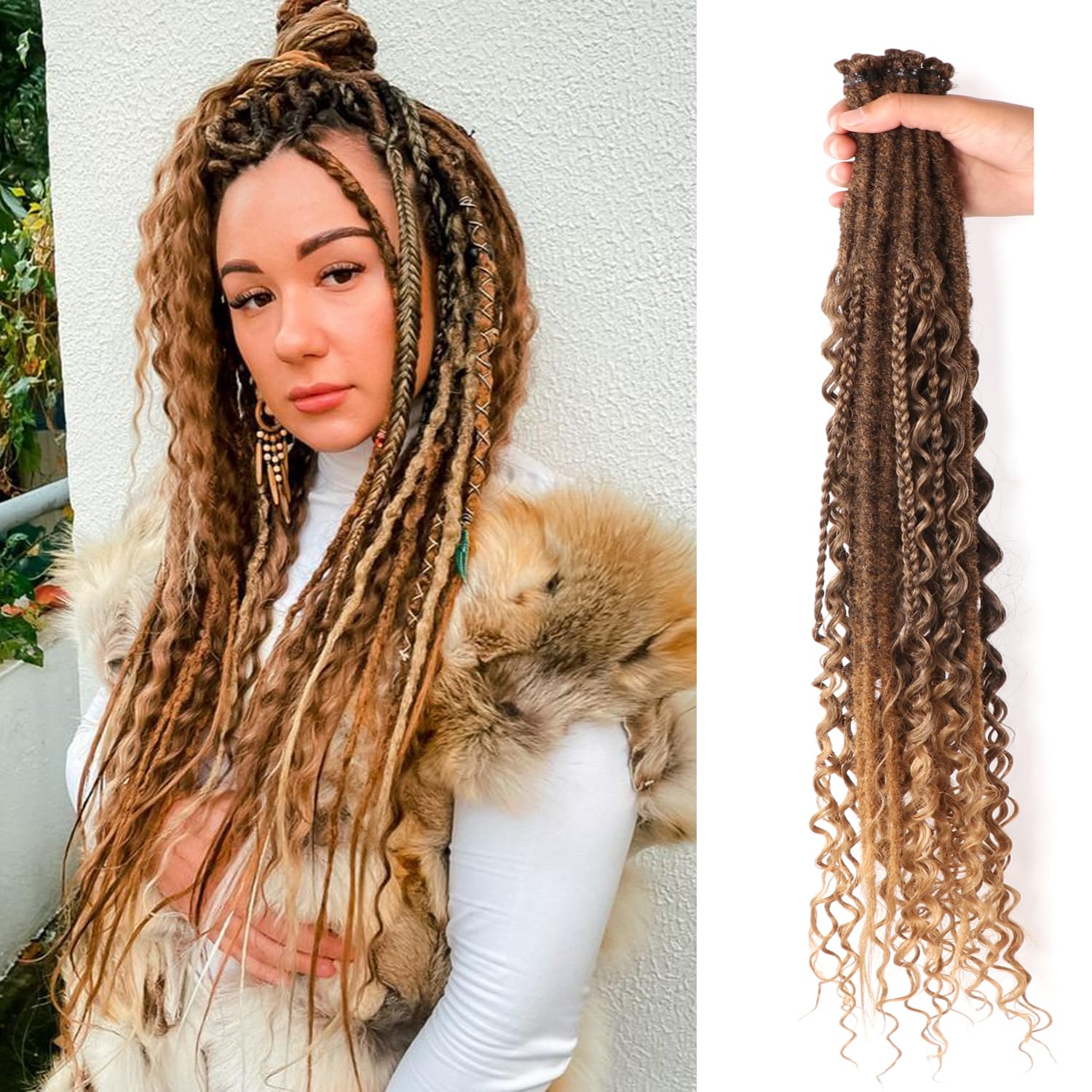 24 Inch Synthetic Dreadlock Extensions Hippie Single Ended Dreads 0.6 cm Width Loc Extensions Reggae Style Crochet Hair for Women (T1B/27, 3 Styles Mixed 24 Inch(6 Strands)) — image 1