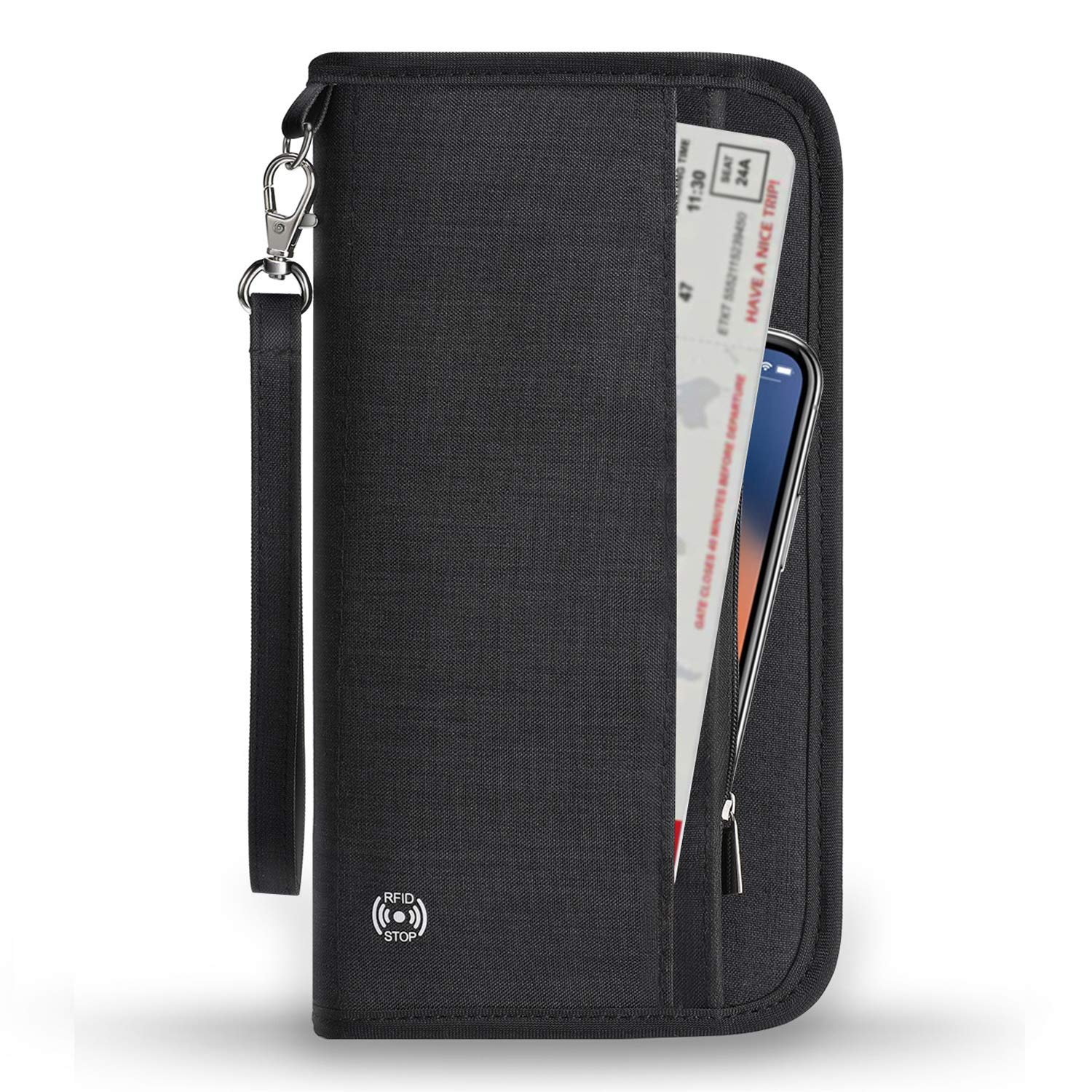 Vemingo Passport Holder RFID Blocking Travel Wallet Family Document Holder&Organizer for 5 Passports, ID Cards, Credit Cards, Flight Tickets, Money and Other Travel Accessories for Men & Women(Black)