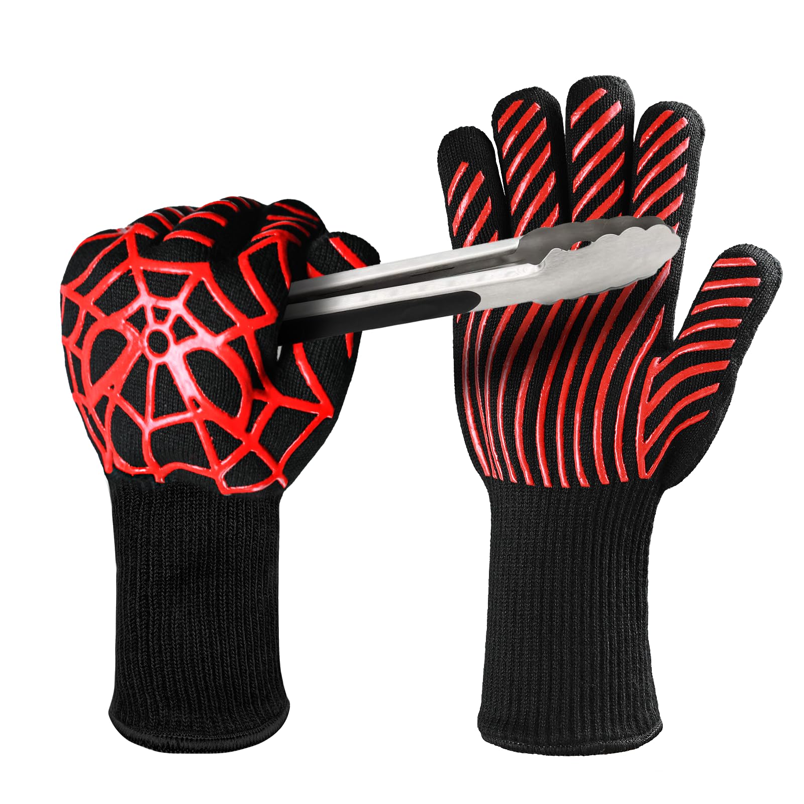 Newding 2 Pcs BBQ Gloves and Oven Gloves, Extreme Heat Resistant to 800C, Non-Slip Silicone Grilling Mitts for Barbecue, Baking