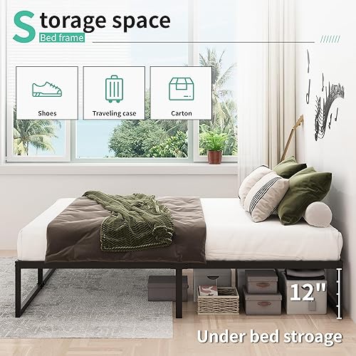 Lutown-Teen 14 Inch Twin Bed Frames Heavy Duty Metal Twin Size