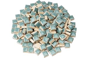 Samjobroad 300g/200pcs Glazed Ceramic Mosaic Tiles,12mm Square Shapes Glazed Porcelain Tiles,Smoothed Edges Glass Tiles for Mosaic Crafts,Art Collage and Mosaic Projects,Teal