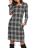 Halife Womens Plaid Striped Swing Tunic Dress Long Sleeve T-Shirt Dress w/Pockets