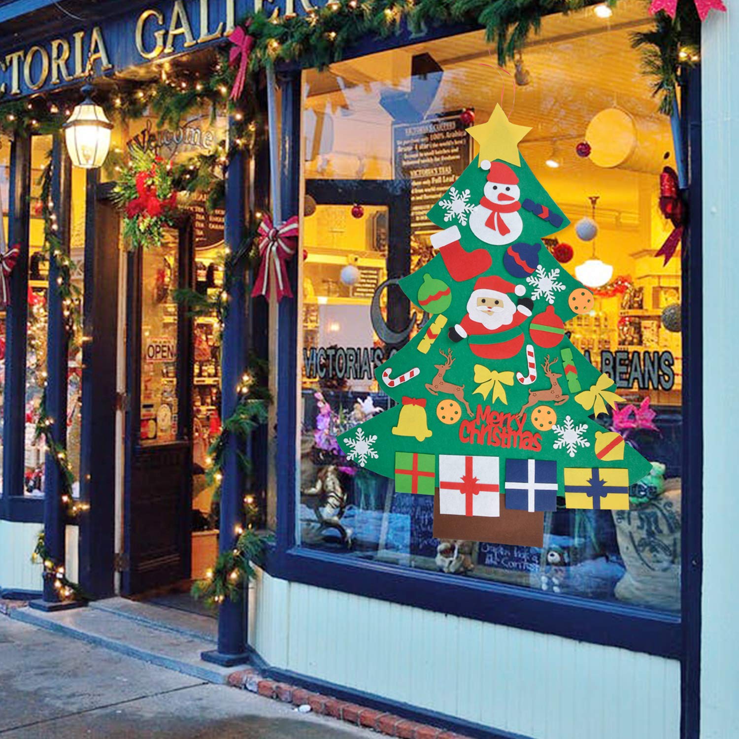 Aniwon Felt Christmas Tree, Xmas DIY Christmas Tree Door Wall Decoration with 30PCS Detachable Ornaments for Kids