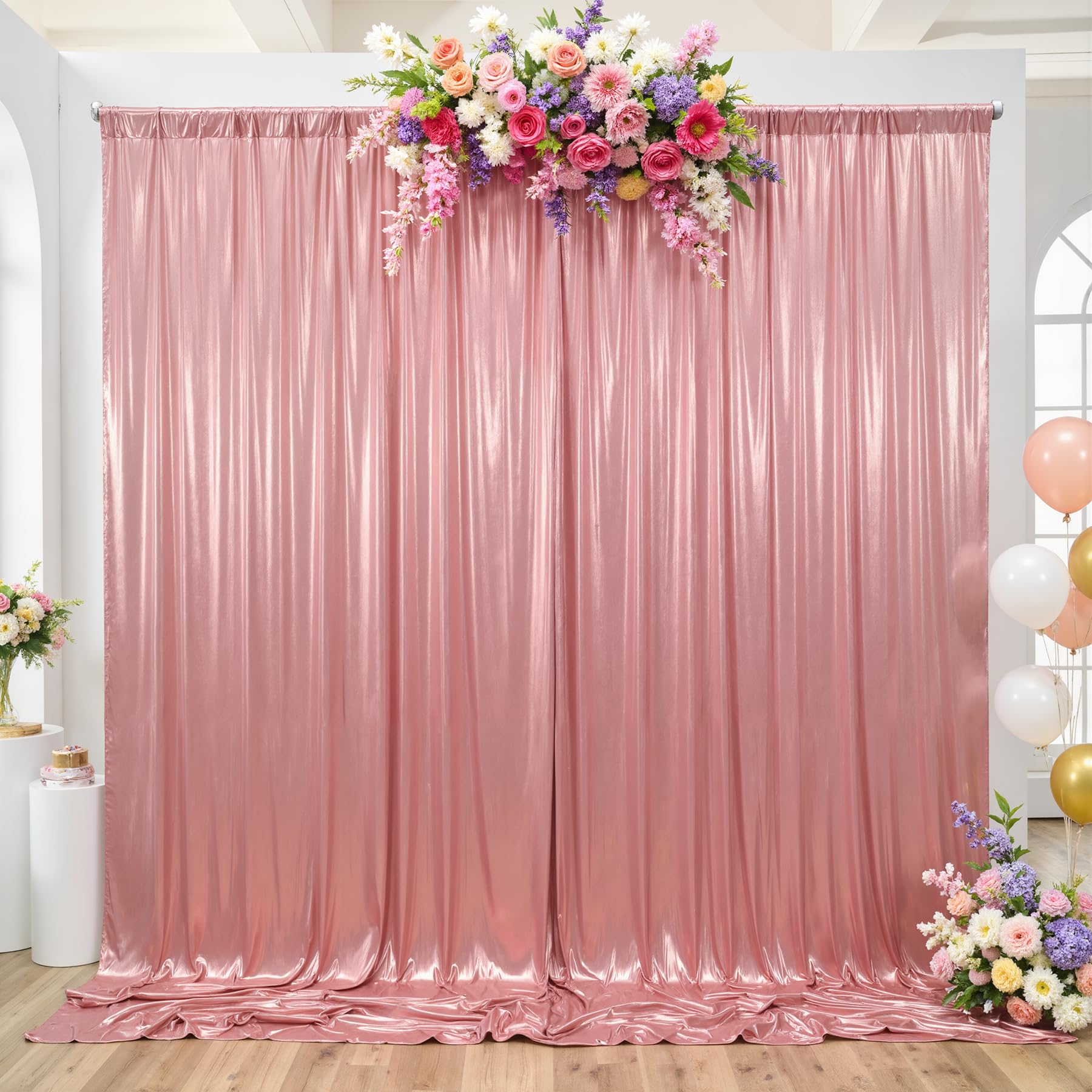 Photo 1 of 10x10ft Rose Gold Sequin Backdrop Curtain for Parties Glitter Photo Backdrop Wrinkle Free Polyester Drapes Shimmer Back Drop for Wedding Birthday Baby Shower Photography Background 2 Panels 5x10ft
