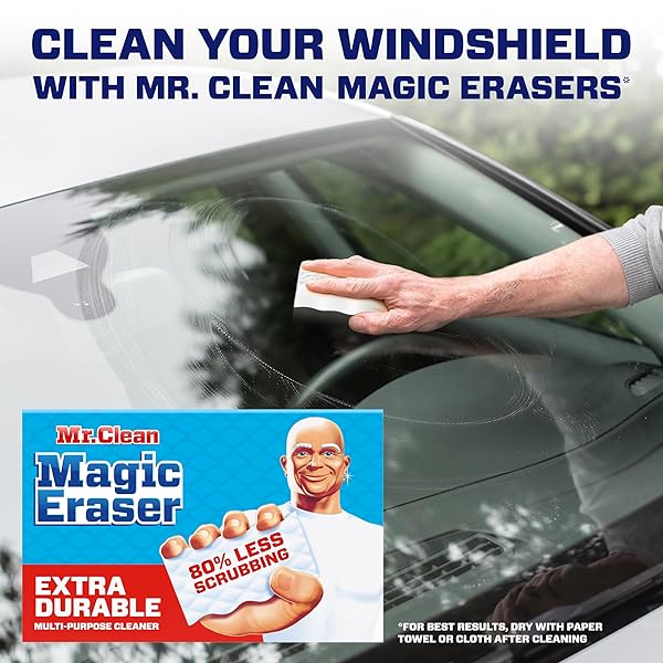 MR. CLEAN MAGIC ERASER, EXTRA DURABLE, MULTI PURPOSE CLEANER, SHOE, BATHROOM, SHOWER, AND CAR WINDOW AND WINDSHIELD CLEANER, CLEANING PADS, 10 COUNT
