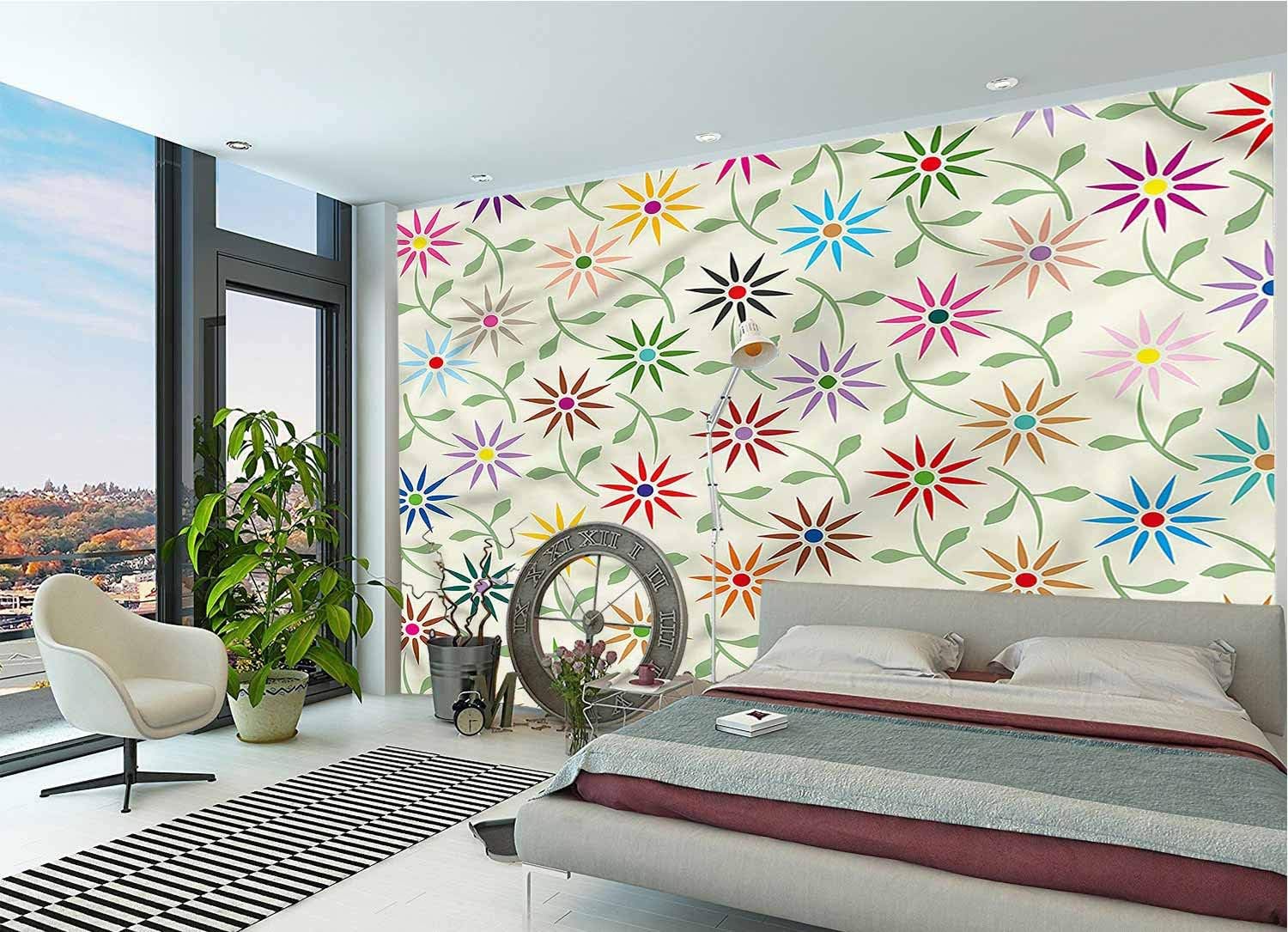 LCGGDB Floral Large Wall Mural,Colorful Graphic Garden Self-Adhesive Large Wallpaper for Office Kids Bedroom Nursery Family Decor-118x83 Inch