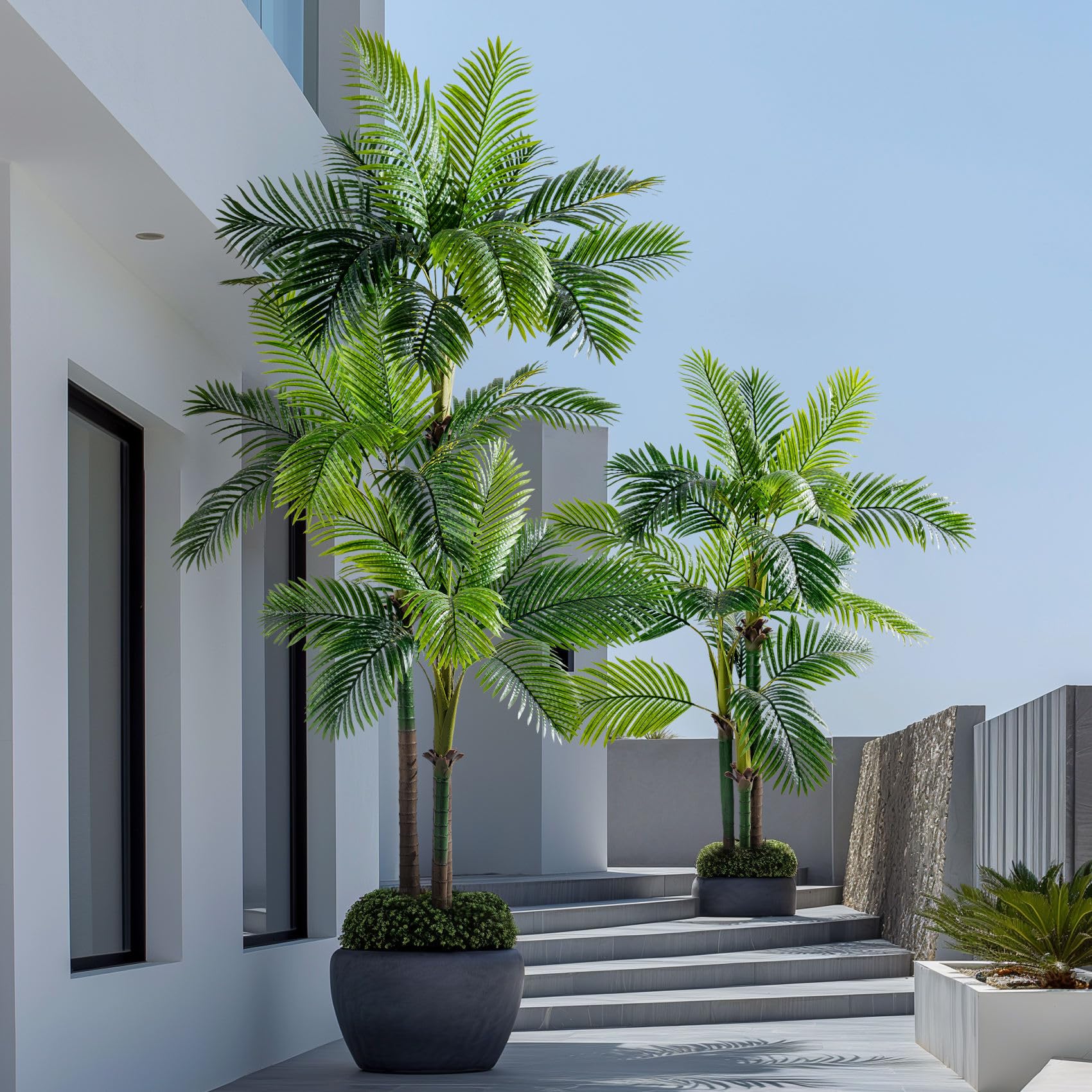 Photo 1 of ** FINAL SALE ** NO RETURNS** Erimda 9.1FT Artificial Phoenix Palm Tree Artificial Plants Indoor Outdoor Large Faux Coconut Silk Palm Tree Tropical Fake Tree Faux Sago Palm Plant for Modern Farmhouse Yard Outside Patio Poolside