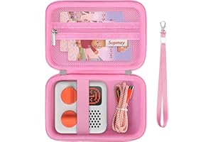 Supmay Hard Travel Case for Yoto Mini (2024 Edition) Kids Screen-Free Bluetooth Audio Player, Storage Holder Protection Case with Zipper Mesh Pocket for Kids Audio Card, Charging Cable, Pink