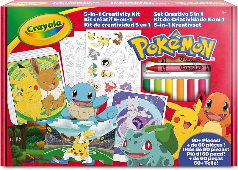 CRAYOLA - Conjunto Criativo Pokémon 5 em 1, com Páginas para Colorir, Marcadores, Lápis de Cor, Autocolantes, 60 peças, Presente para rapazes e raparigas, a partir dos 4 anos - 04-2924