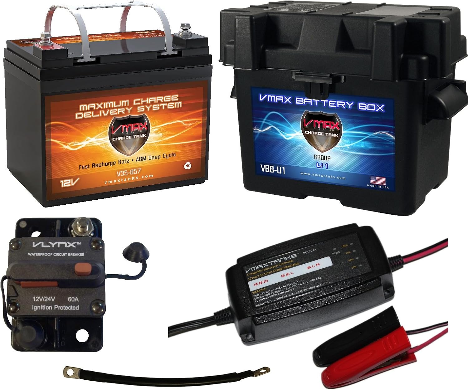 Barco kit Batería: VMAX 12 V 35ah AGM Quickbox Marine + ...