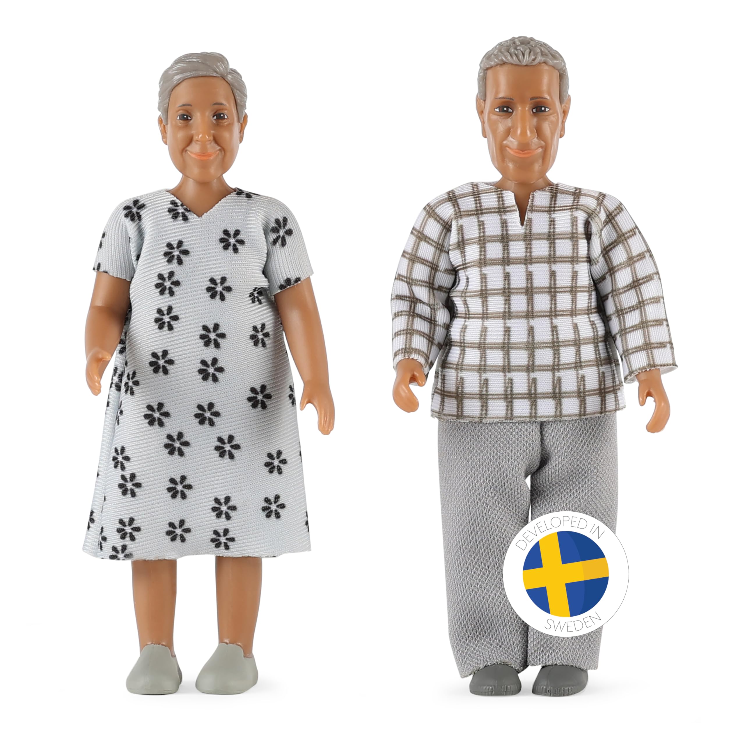 Lundby Dolls House People Family – Doll House Figures, Nikki Dollhouse Family Set Grandparents 2 Adults, Bendable Plastic Dollhouse Dolls for Girls and Boys Age 3+, 1:18, Swedish Design and Quality