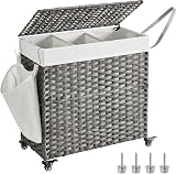 SONGMICS LCB363G01 140L Laundry Basket with Lid 3 Compartments Grey view 1