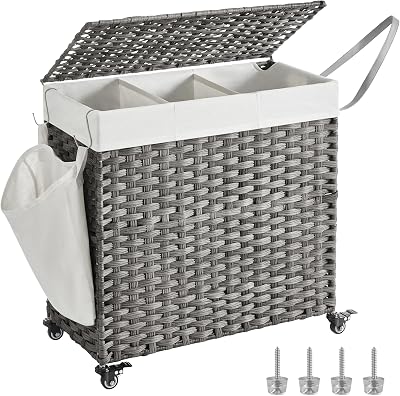 SONGMICS LCB363G01 140L Laundry Basket with Lid 3 Compartments Grey
