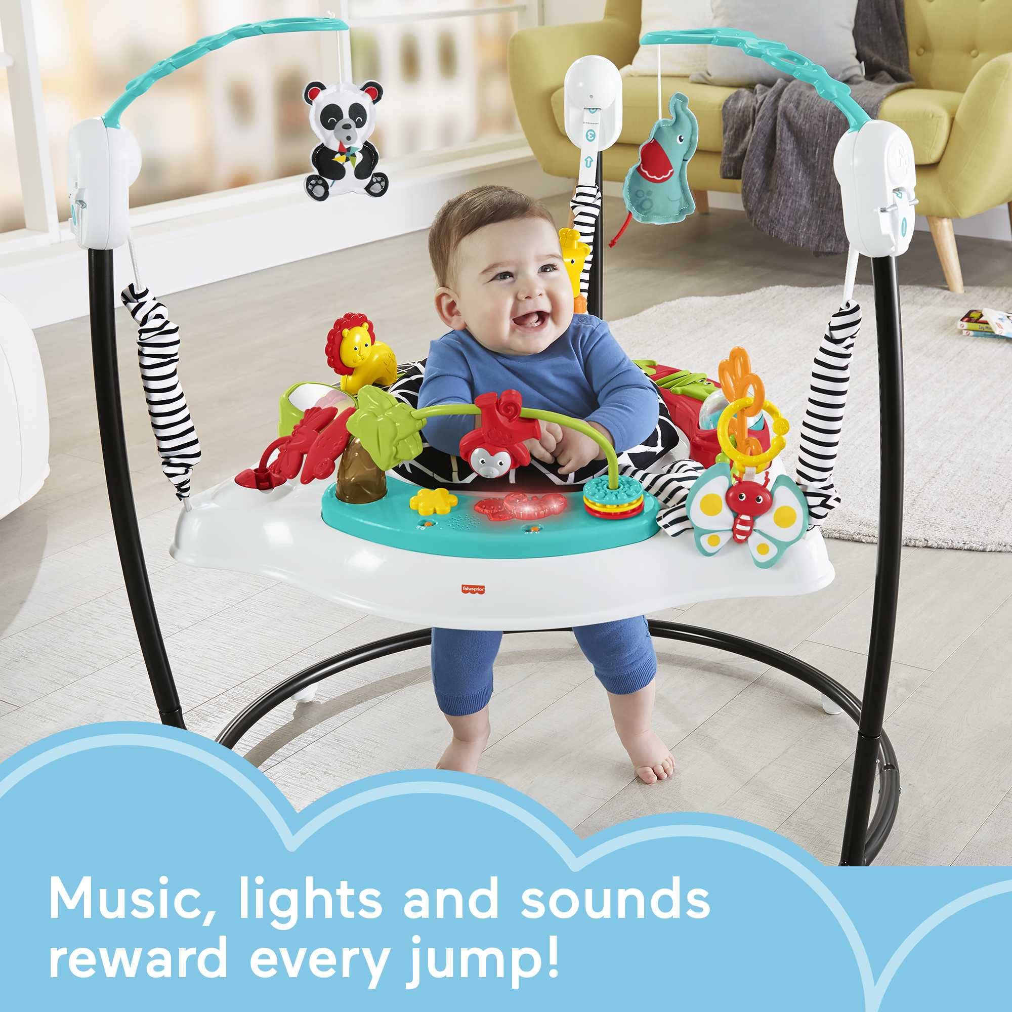 Fisher-Price Baby Bouncer Pink Petals Jumperoo Musical Activity Center with Lights Sounds & Developmental Toys