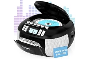 Pbochi Portable Top Loading CD Boombox with AM/FM Stereo Radio, Tape Recorder, Aux in Cable and AC Powered, Battery Operated, Programmable CD Player with LCD Display, Sleep Timer, Headphone Jack