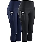 NELEUS Women's Tummy Control High Waist Capri Running Leggings Yoga Pants with Pocket