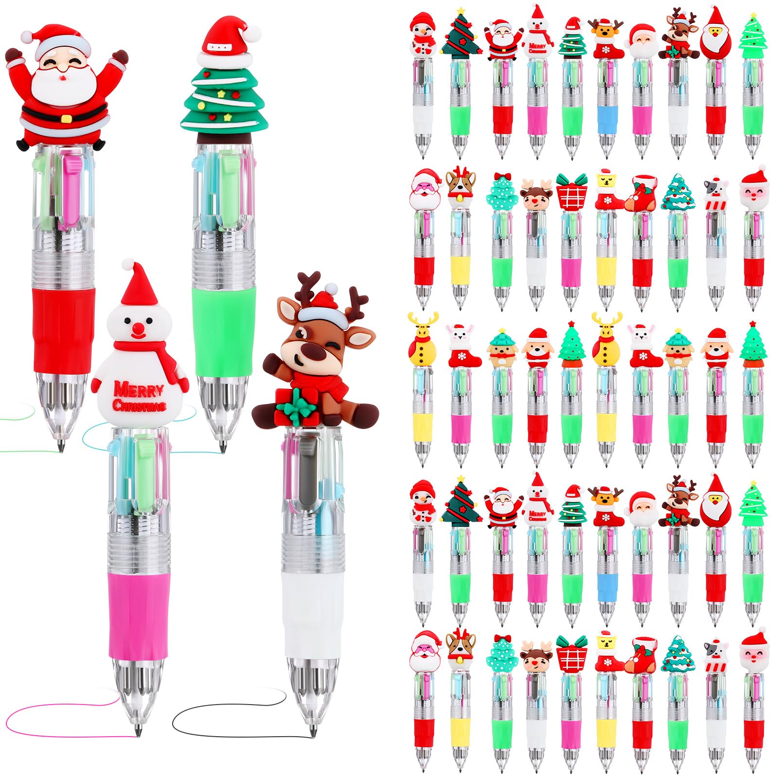 Photo 1 of Gilprop Multicolor Christmas Ballpoint Pen 4-in-1 Retractable Holiday Ink Pens 0.7mm Xmas Santa Snowman Reindeer Writing Pens for Christmas Office Supplies Gifts(100 Pcs)