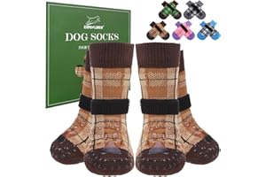 EXPAWLORER Dog Socks to Prevent Licking Paws, 4 Pcs Double Sided Anti Slip Dog Socks with Grippers, Dog Shoes Grips for Hardwood Floors, Dog Booties for Small Medium Large Senior Dogs, Khaki S