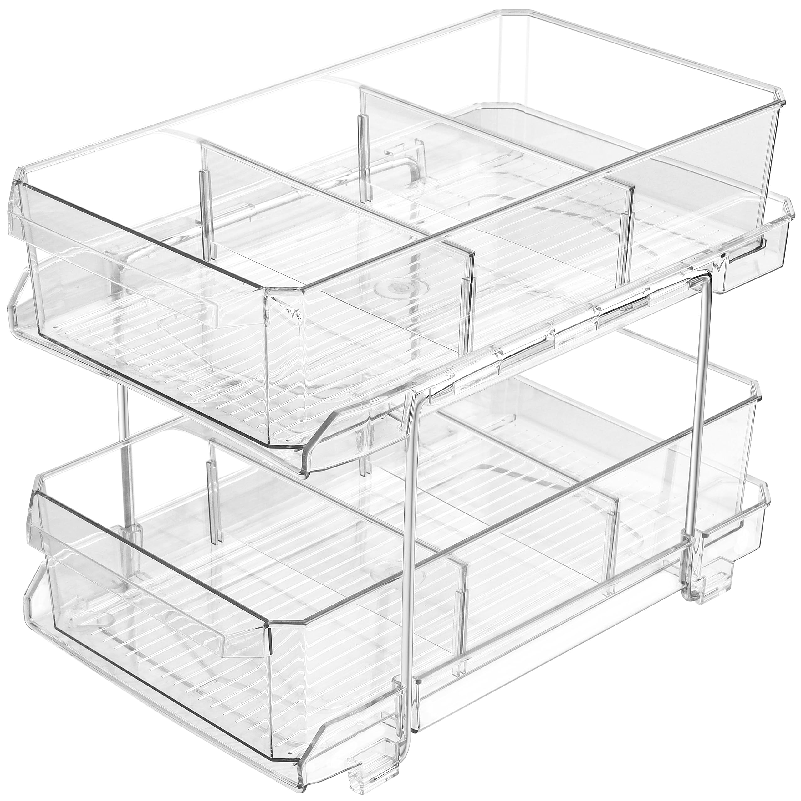 Belle Vous 2-Tier Bathroom Storage Organiser with Pull-Out Drawers - Multi-Purpose Shelf Organiser for Under Sink, Kitchen Cupboard, Medicine Cabinet, Pantry or Countertop - Sliding Baskets & Dividers