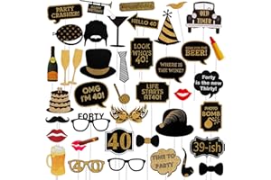 SEASONS STARS SSDECOR Adult 40th Birthday Photo Booth Props(41Pcs) for Her Him Cheers to 40 Years Birthday Party, Gold and Red Decorations,40th Happy Birthday Party Supplies for Men Women