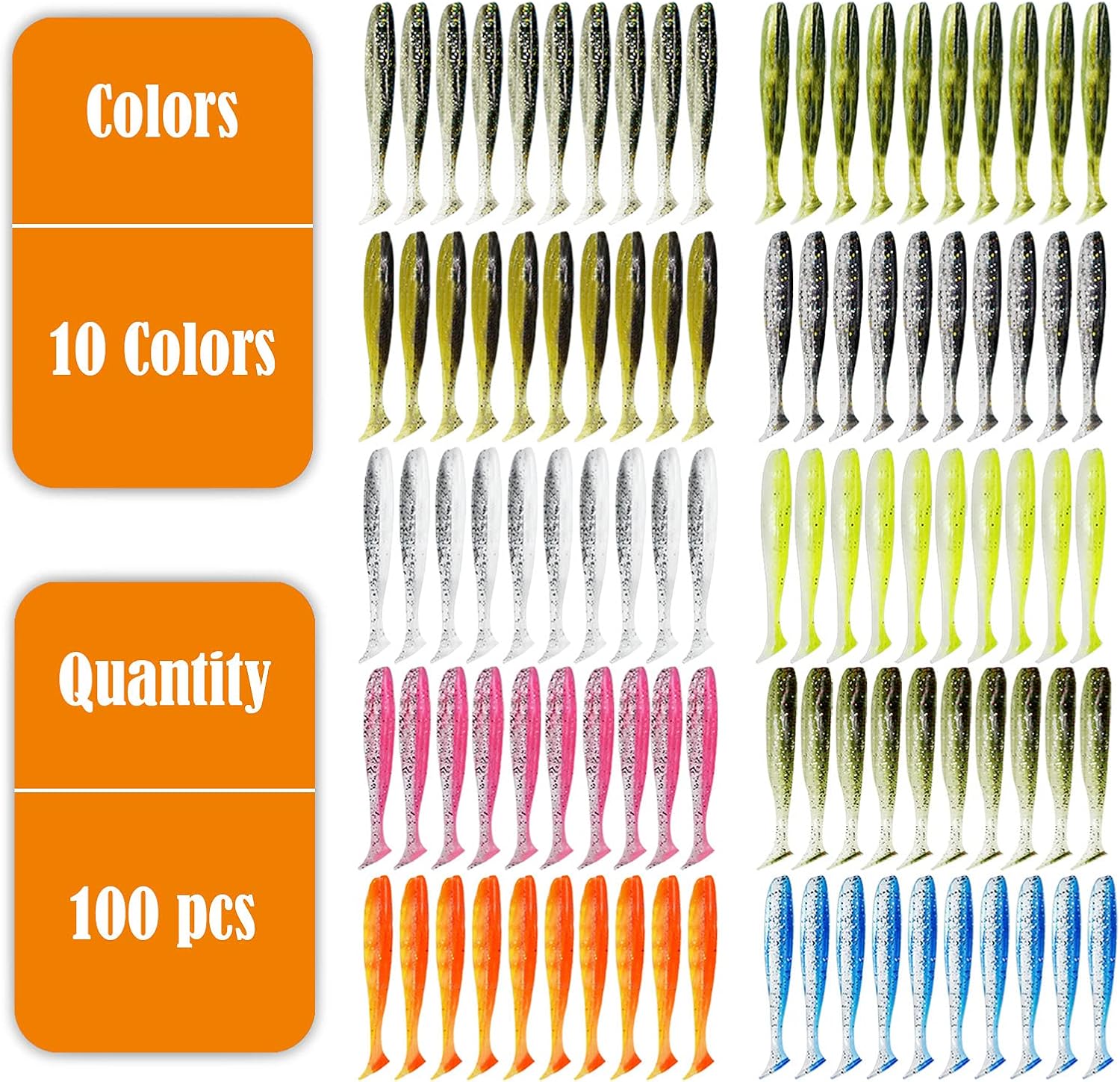 SYMEINA 100pcs Paddle Tail Swimbaits Lures, Soft Plastic Fishing Lures Kit, Bass Fishing Bait for Freshwater and Saltwater with Box : Sports & Outdoors