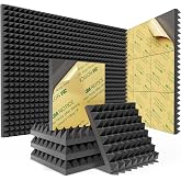 Sonicism 12 Pack Sound Proof Foam Panels for Walls Self-Adhesive 12"X12"X2" | Pyramid Acoustic Foam Panels of High Density Soundproof Wall Panels Fast Expand Sound Absorption and Decoration (Black)