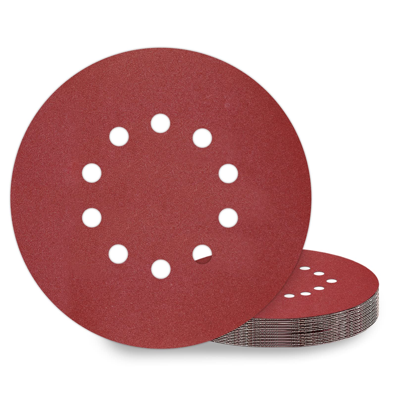 KONGMING 10 Pcs 225mm Sanding Discs Grit 180 9 inch Sanding Discs 10 Hole Hook and Loop for Drywall Sander