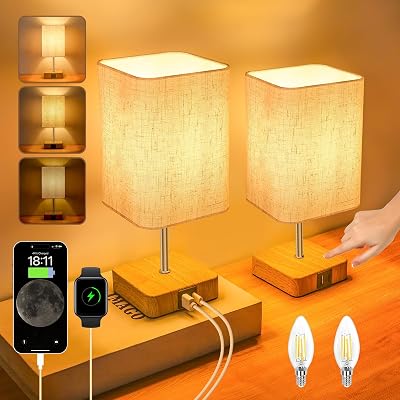 Jayencer Touch Control USB Table Lamp 2 Pack Dimmable Nightstand Lamps