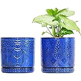 YFFSRJDJ Ceramic Pots for Indoor Plants with Drainage Holes and Saucers, Ceramic Planter for Plants, Flower Pot - Set of 2