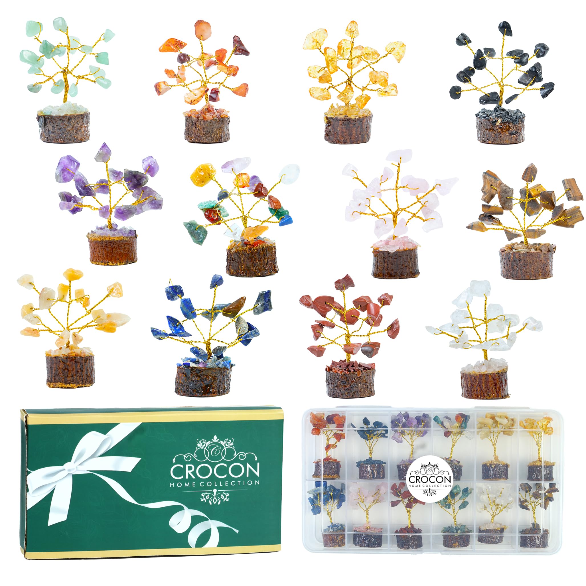 Photo 1 of Crocon 12 Pcs Crystal Tree of Life Set Mini 7 Chakra Healing Crystals Trees for Birthday Gifts for Women Sister mom Positive Energy Tree for Home Room & Office Desk Décor Good Luck Present for Mother