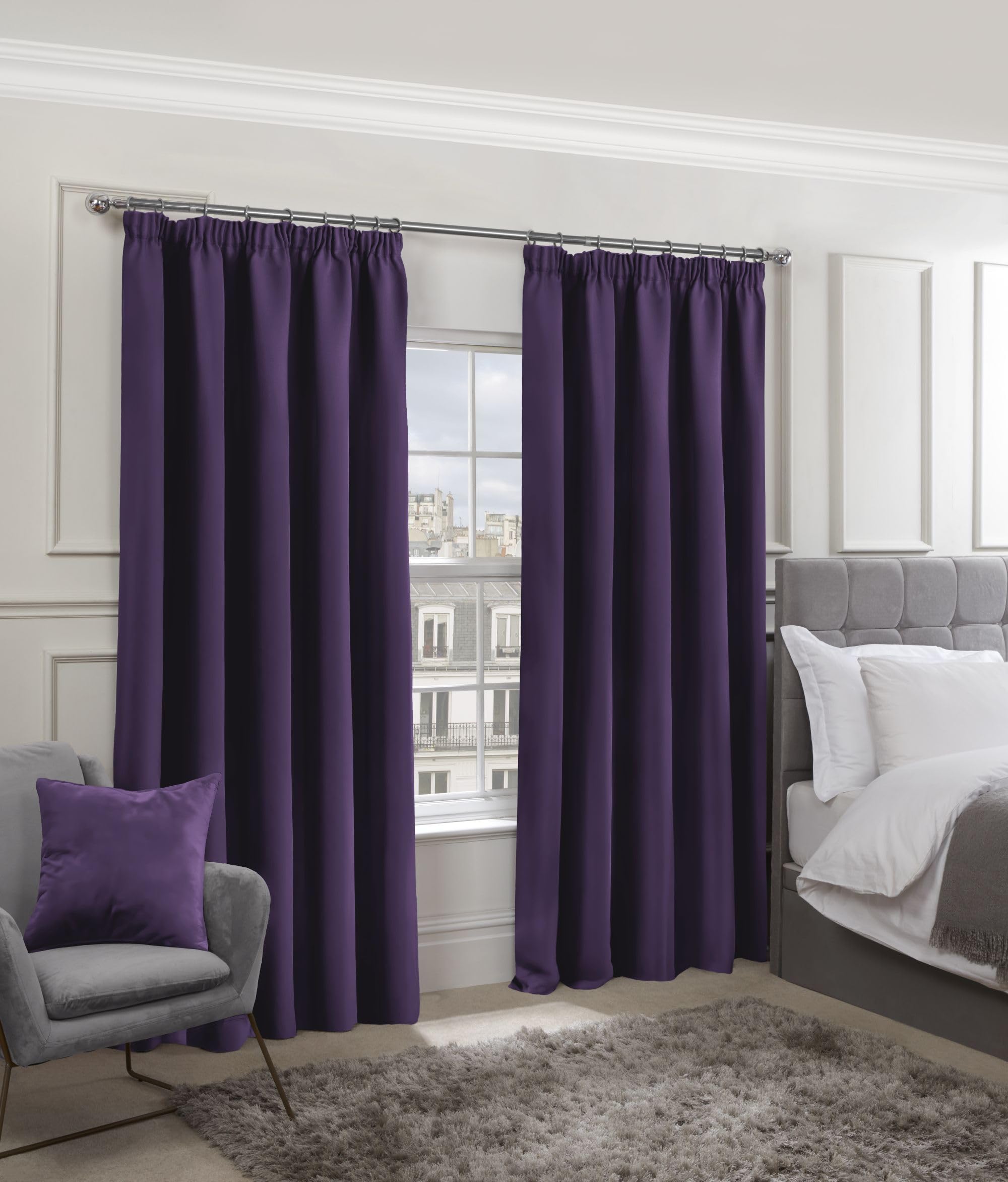Emma Barclay – Blackout Curtains for Bedroom Living Room Thermal Insulated Woven Pencil Pleat Blackout Curtains Cali Collection (66” x 72” Inch)(Amethyst)