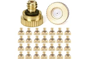 Mornajina 30Packs Brass Misting Nozzles for Outdoor Cooling System, Misting System Heads Sprayer 0.016" (0.4 mm) 10-24 UNC, Low Pressure