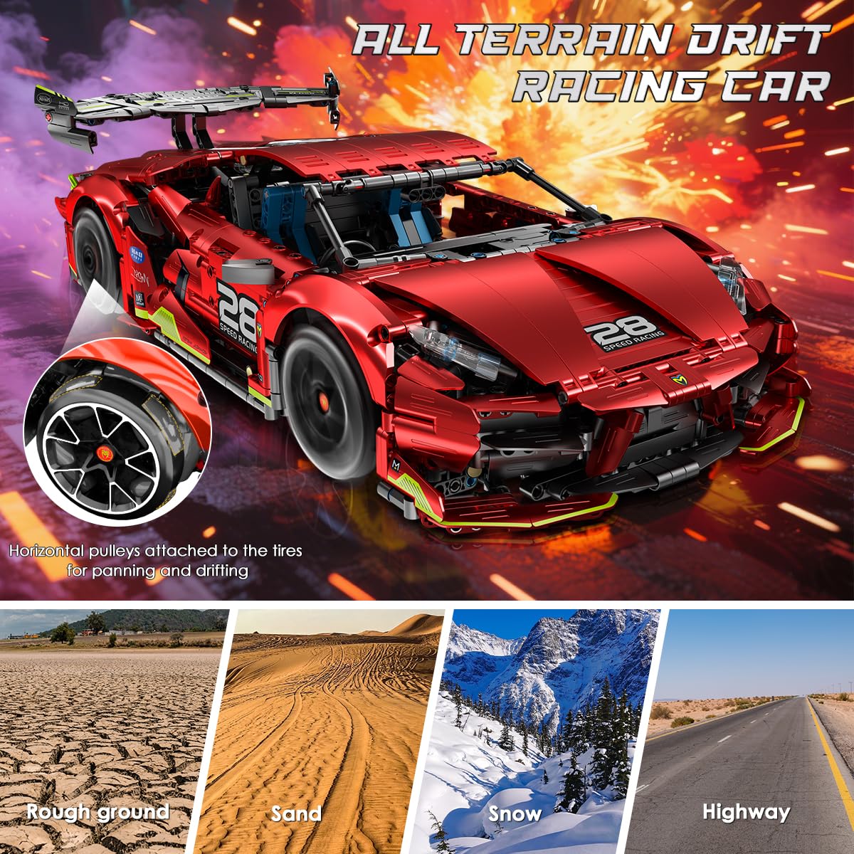 HiWEEGO Technik Ferngesteuerter Auto Bausatz – 1:10 Skala 2.4 GHz Wiederaufladbar Drift Rennauto 1835 Teile Racing Car Modellauto Bauspielzeug für Kinder Teen Erwachsene Männer Sammlermodell Geschenke 2