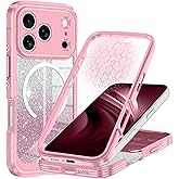 Hekodonk for iPhone 17 Pro Max Case, Compatible with Magsafe [Built-in Tempered Glass Screen Protector & Camera Lens Protection] Full Body Shockproof Protective Women Girl Bling Case,All Pink