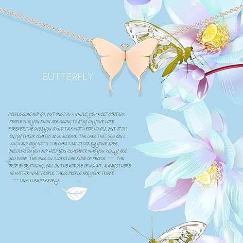 MEVECCO Tiny Butterfly Charm Necklace,18K Rose Gold Plated Dainty