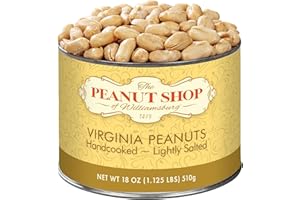 The Peanut Shop of Williamsburg Lightly Salted Handcooked Virginia Peanuts, Williamsburg Peanuts, Non-Gmo, Kosher Certified - 20 Oz Tin