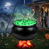 MEILIDY Halloween Decorations, Lighted Large Witches Cauldron with Tripod | 12.6 In Black Cauldron, 55 In Tripod, Eyeballs Green String Lights, Skeleton, Web and Spiders for Indoor Outdoor Decor