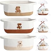 Kathfly 3 Pcs Small Bear Basket for Gift Woven Empty with Gift Bag and Ribbons Baby Bear Basket for Nursery 12"x 8"x 5" with Handle for Christmas Wedding Birthday