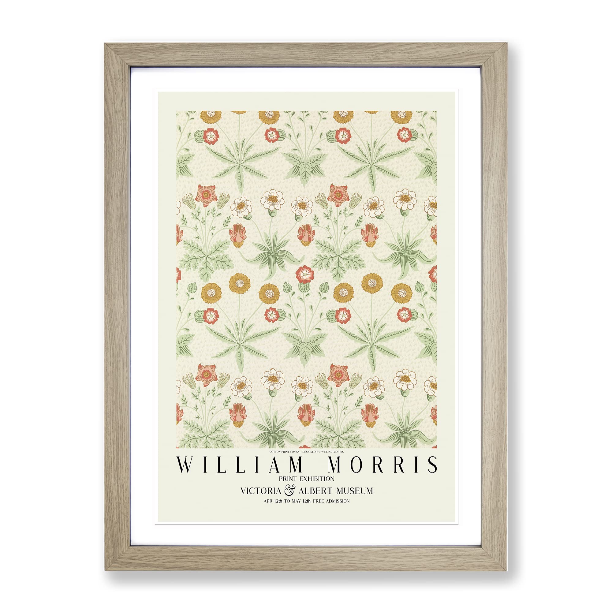 Daisy With Border By William Morris Classic Painting Framed Wall Art Print, Ready to Hang Picture for Living Room Bedroom Home Office Décor, Oak A4 (34 x 25 cm)