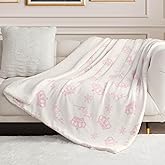 Juicy Couture Plush Reversible Sherpa 50"x60" Throw Blanket, White Snowflake Script