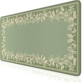 iCasso Floral Desk Mat for Keyboard and Mouse,Cute Gaming Mouse Pad XXL,Anti-Slip Desk Matt for Desktop,Soft Lycra Surface Computer Mat Women,Girly Big Mousepad for Home Office (Light Green)