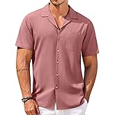 COOFANDY Men's Hawaiian Floral Shirts Cotton Linen Button Down Tropical Holiday Beach Shirts