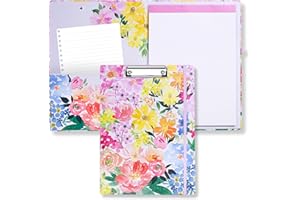 STEEL MILL AND CO. Steel Mill & Co Cute Clipboard Folio with Refillable Lined Notepad and Interior Storage Pocket, Floral Padfolio for Work, Summer Garden