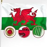 XIFAN Premium Wales Flag 3x5 ft Outdoor, Large Double Sided Heavy Duty 210D Nylon Embroidered Dragon Welsh National & Country Flag, Longest Lasting Decoration with 4-Stitch Hemming, Brass Grommets
