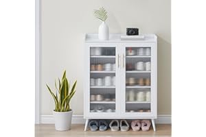 Garvee 5-Tier Shoe Cabinet with Fluted Glass Doors, Shoe Storage Organizer with Reinforced Support Legs, Modern Shoe Rack for